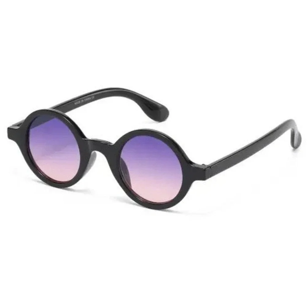 Mens Round Black Sunglasses Purple Gradient Lens Retro Circular Steampunk Shades